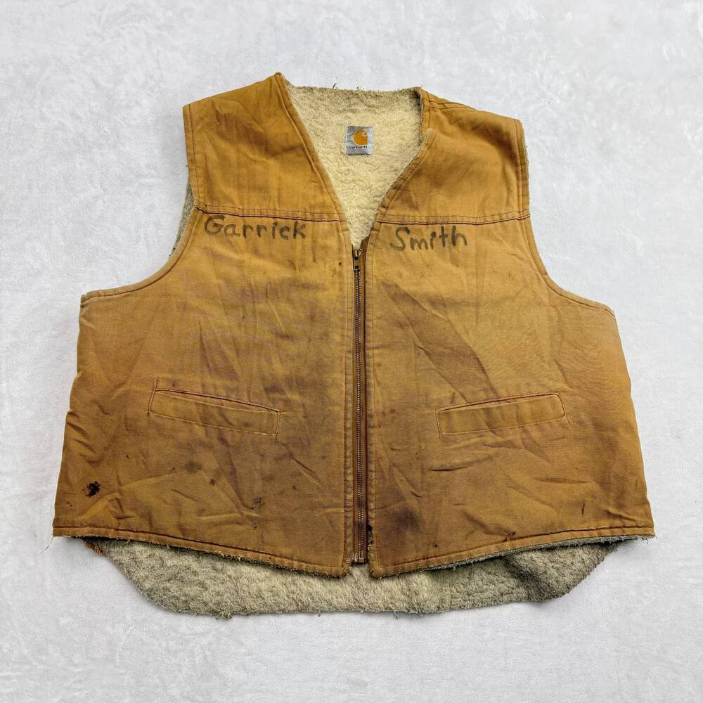 Carhartt Men's Brown Vest Size XL Vintage Canvas Sherpa Lined Workwear